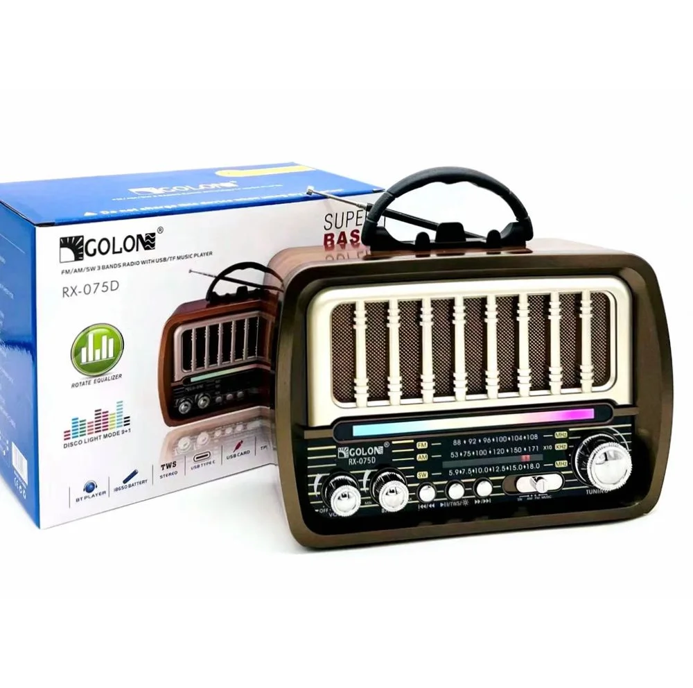 Golon kaliteli retro usb radyo RX-075D şarj edilebilir ahşap finish kablosuz am fm sw 3 band vintage radyo ile USB/TF yuvası